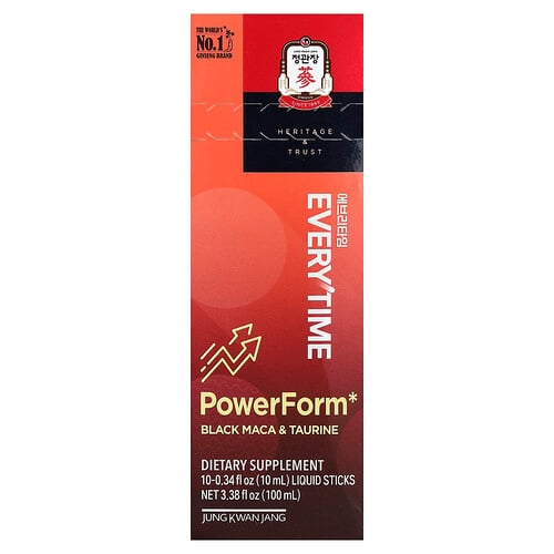 정관장 JungKwanJang, Everytime PowerForm, 블랙 마카 및 타우린, 액상 스틱 10개, 개당 10ml(0.34fl oz) 상세 이미지