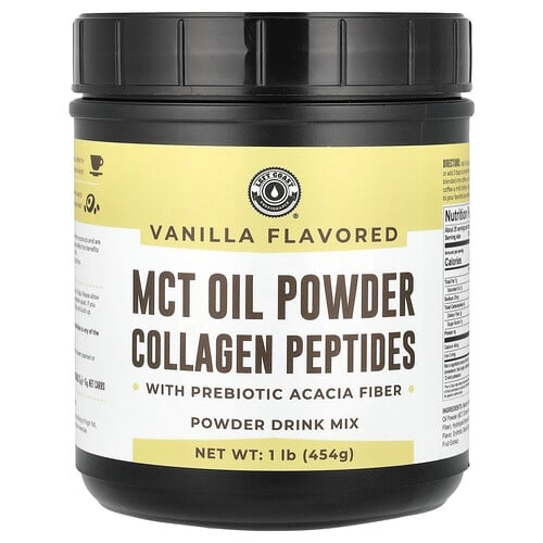 Left Coast Performance, 프리바이오틱 아카시아 섬유소 함유 MCT 오일 분말 콜라겐 펩타이드, 바닐라, 454g(1lb) 상세 이미지