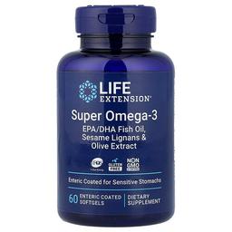 라이프 익스텐션 Life Extension, 슈퍼 오메가3 EPA/DHA 피쉬 오일, 참깨 리그난과 올리브 추출물, 장용성 소프트젤 60정