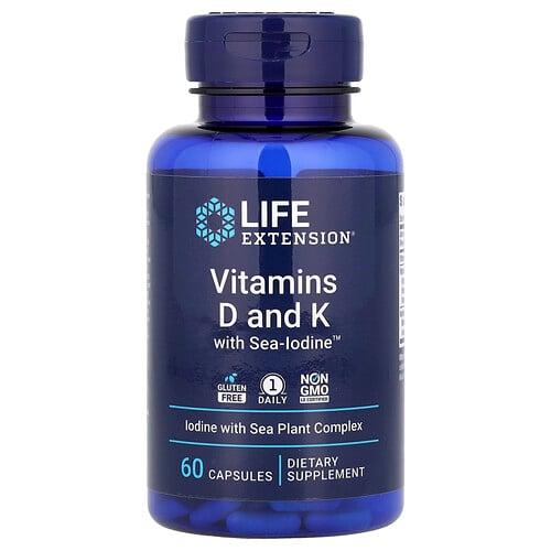 라이프 익스텐션 Life Extension, Sea-Iodine™ 함유 비타민D 및 K, 캡슐 60정 상품 이미지
