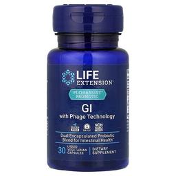 라이프 익스텐션 Life Extension, Florassist® 프로바이오틱, 파지 기술 및 위장관 자극, 액상 베지 캡슐 30정