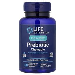 라이프 익스텐션 Life Extension, Florassist 프리바이오틱 츄어블, 천연 딸기 맛, 식물성 츄어블 60정(1정당 1,400mg)