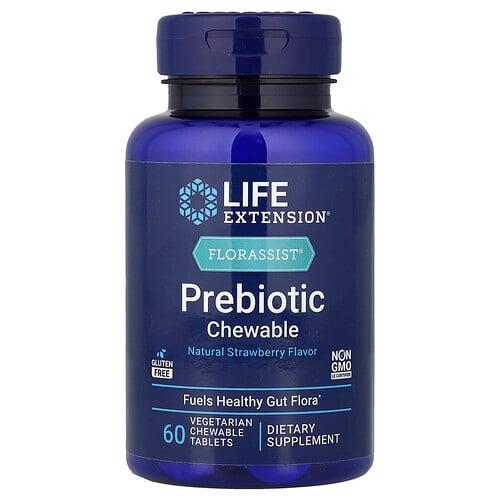 라이프 익스텐션 Life Extension, Florassist 프리바이오틱 츄어블, 천연 딸기 맛, 식물성 츄어블 60정(1정당 1,400mg) 상품 이미지
