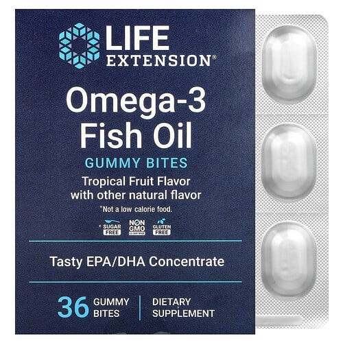 라이프 익스텐션 Life Extension, 오메가3 피쉬 오일 구미 바이츠, 열대 과일, 구미젤리 36개(구미 바이트 1개당 750mg) 상세 이미지