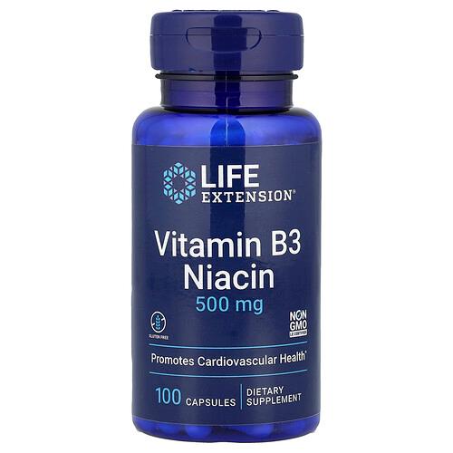 라이프 익스텐션 Life Extension, 비타민B3 니아신, 500mg, 캡슐 100정 상품 이미지