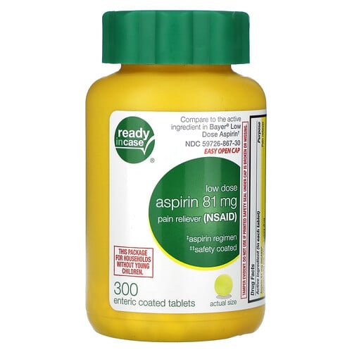 Ready in Case, 아스피린, 저용량, 81mg, 장용성 정제 300정 상세 이미지