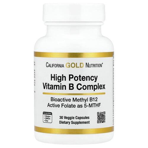 캘리포니아 골드 뉴트리션 California Gold Nutrition, 고효능 비타민B 복합체, 메틸 엽산 및 메틸 B12 함유, 베지 캡슐 30정 상품 이미지