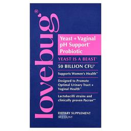 LoveBug Probiotics, 효모 + 질 내 pH 균형 유지 Probiotic, 500억CFU, 캡슐 30정