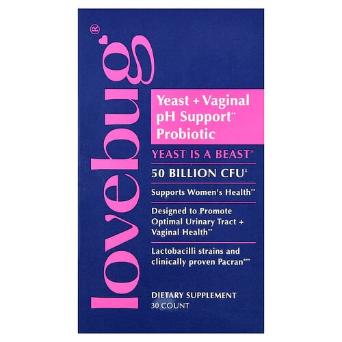LoveBug Probiotics, 효모 + 질 내 pH 균형 유지 Probiotic, 500억CFU, 캡슐 30정 상세 이미지