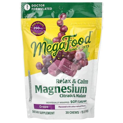 메가푸드 MegaFood, 마그네슘, 시트레이트 및 말레이트, 포도맛, 개별 포장된 소프트츄 30개(츄 1개당 125mg) 상품 이미지