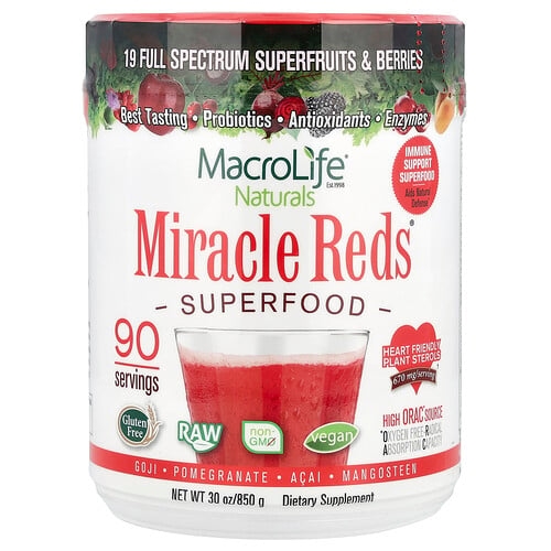 마이크로라이프 네츄럴 Macrolife Naturals, Miracle Reds, 슈퍼 푸드, 구기자-석류-아사이-망고스틴, 850g(1.9lbs) 상세 이미지