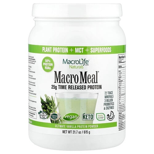 마이크로라이프 네츄럴 Macrolife Naturals, Macro Meal®, 얼티밋 프로틴 파우더, 바닐라 맛, 615g(21.7oz) 상세 이미지