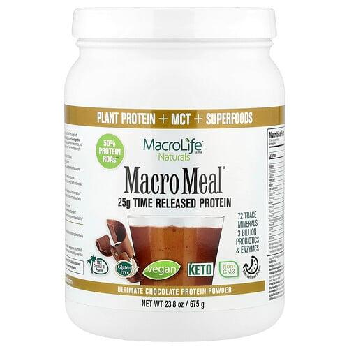 마이크로라이프 네츄럴 Macrolife Naturals, Macro Meal®, 얼티밋 프로틴 파우더, 초콜릿 맛, 675g(23.8oz) 상품 이미지