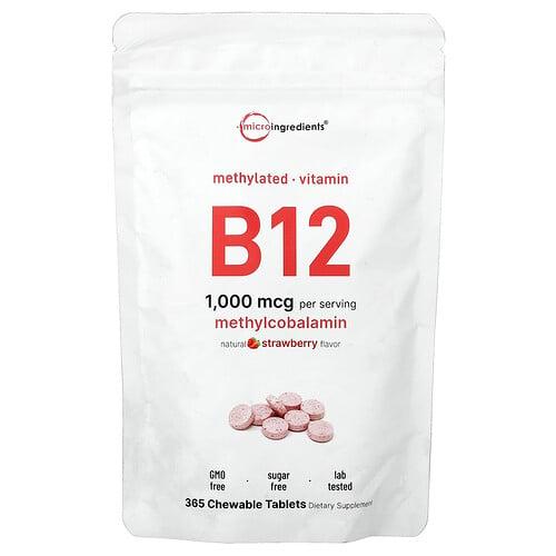 마이크로 인그리디언츠 Micro Ingredients, 비타민B12, 천연 딸기 맛, 1,000mcg, 츄어블 365정 상품 이미지