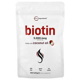 마이크로 인그리디언츠 Micro Ingredients, 비오틴, 5,000mcg, 소프트젤 365정