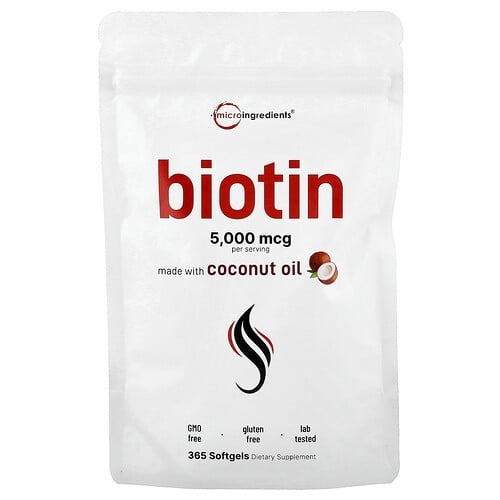 마이크로 인그리디언츠 Micro Ingredients, 비오틴, 5,000mcg, 소프트젤 365정 상세 이미지