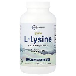 마이크로 인그리디언츠 Micro Ingredients, 순수 L 라이신, 최대 효능, 베지 캡슐 300정(캡슐 1정당 500mg)