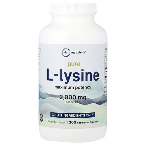 마이크로 인그리디언츠 Micro Ingredients, 순수 L 라이신, 최대 효능, 베지 캡슐 300정(캡슐 1정당 500mg) 상품 이미지