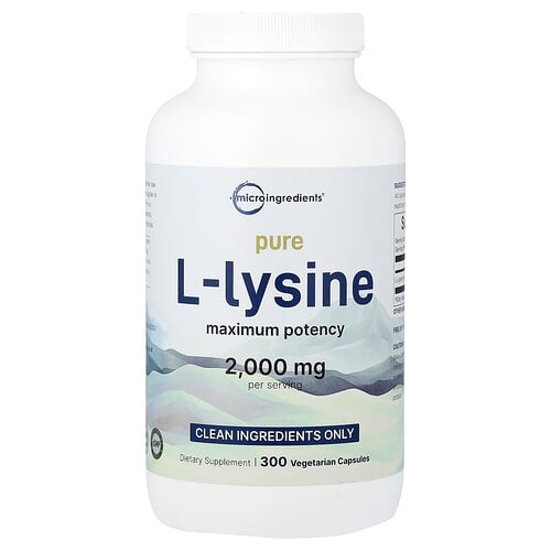 마이크로 인그리디언츠 Micro Ingredients, 순수 L 라이신, 최대 효능, 베지 캡슐 300정(캡슐 1정당 500mg) 상세 이미지