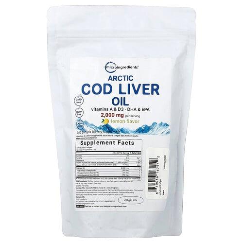 마이크로 인그리디언츠 Micro Ingredients, Arctic 대구 간유, 레몬, 소프트젤 360정(소프트젤 1정당 666mg) 상품 이미지