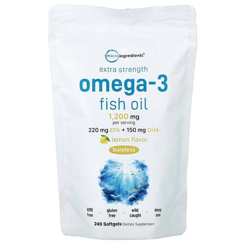 마이크로 인그리디언츠 Micro Ingredients, 오메가3 피쉬 오일, 레몬, 소프트젤 240정(소프트젤 1정당 600mg) 상품 이미지