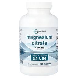마이크로 인그리디언츠 Micro Ingredients, 마그네슘시트레이트(비타민D3 및 B6 함유), 캡슐 240정