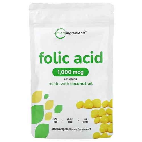 마이크로 인그리디언츠 Micro Ingredients, 엽산, 1,000mcg, 소프트젤 500정 상세 이미지