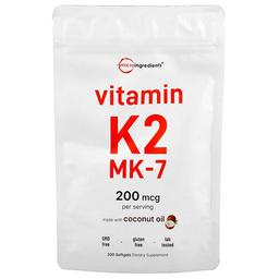마이크로 인그리디언츠 Micro Ingredients, 비타민K2, MK-7, 200mcg, 소프트젤 300정