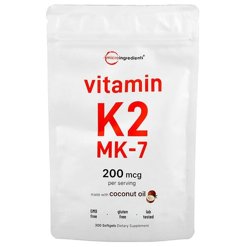 마이크로 인그리디언츠 Micro Ingredients, 비타민K2, MK-7, 200mcg, 소프트젤 300정 상세 이미지