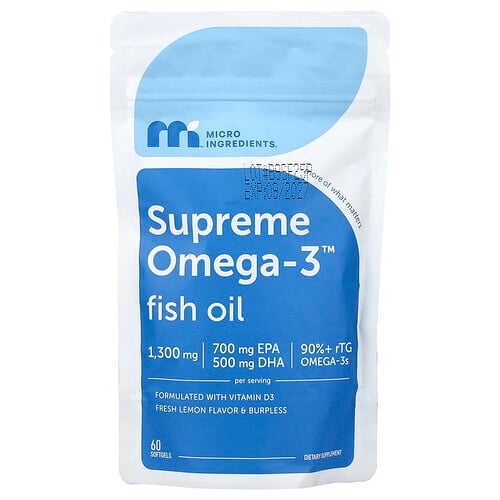 마이크로 인그리디언츠 Micro Ingredients, Supreme Omega-3™ 피쉬 오일, 프레시 레몬, 소프트젤 60정 상세 이미지