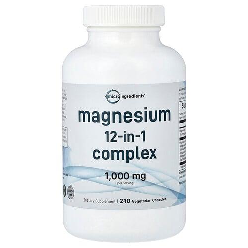 마이크로 인그리디언츠 Micro Ingredients, 마그네슘 12-in-1 복합체, 베지 캡슐 240정(캡슐 1정당 500mg) 상품 이미지