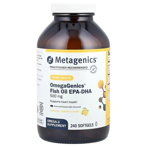 메타제닉스 Metagenics, OmegaGenics®, 피쉬 오일 EPA-DHA, 천연 레몬 맛, 500mg, 소프트젤 240정 상세 이미지