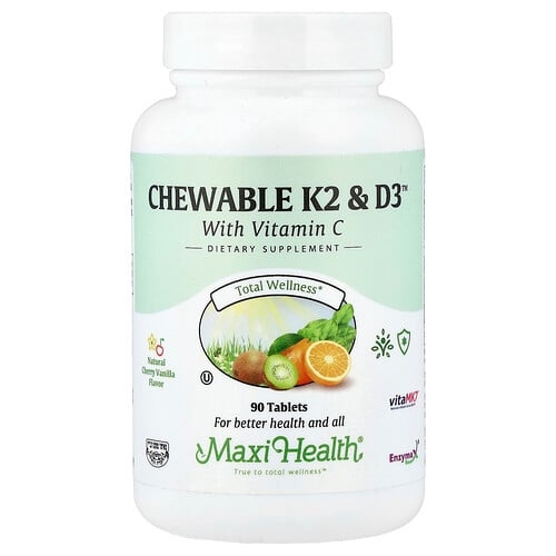 맥시 헬스 Maxi Health, 츄어블 K2 & D3™, 천연 체리 바닐라, 90정 상세 이미지