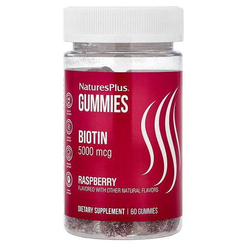 네이쳐스 플러스 NaturesPlus, 비오틴 구미젤리, 라즈베리, 5,000mcg, 구미젤리 60개 상품 이미지