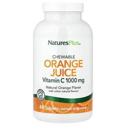 네이쳐스 플러스 NaturesPlus, 츄어블 오렌지즙, 비타민C, 천연 오렌지, 60정