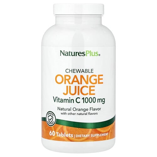 네이쳐스 플러스 NaturesPlus, 츄어블 오렌지즙, 비타민C, 천연 오렌지, 60정 상세 이미지