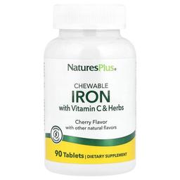 네이쳐스 플러스 NaturesPlus, 츄어블 철분, 비타민C 및 허브 함유, 체리 맛, 90정