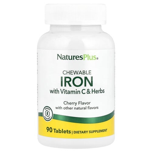 네이쳐스 플러스 NaturesPlus, 츄어블 철분, 비타민C 및 허브 함유, 체리 맛, 90정 상세 이미지