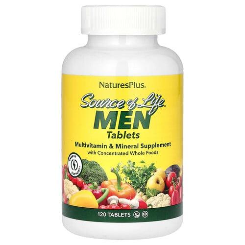 네이쳐스 플러스 NaturesPlus, Source of Life, 남성, 전체적인 식품 농축 성분을 함유한 종합 비타민 보충제, 철분 무함유, 120 태블릿 상품 이미지