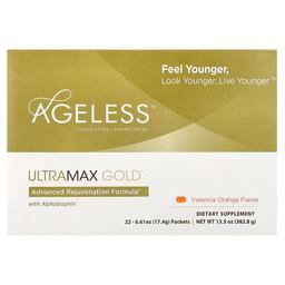 에이지리스 파운데이션 래보라토리스 Ageless Foundation Laboratories, UltraMax Gold, Alphatrophin 함유, 고급 원기 회복 포뮬라, 발렌시아 오렌지 맛, 22팩, 각 17.4g (0.61 oz)