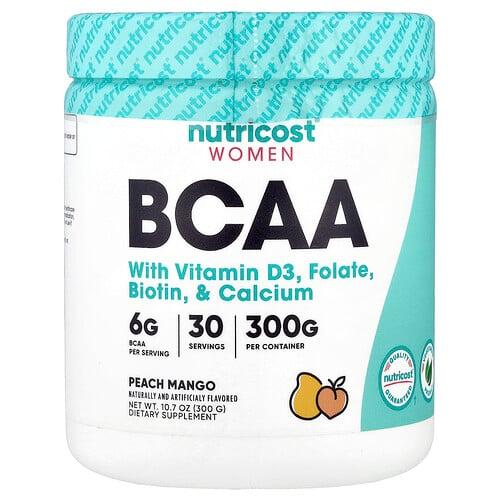 뉴트리코스트 Nutricost, 여성, 비타민D3, 엽산, 비오틴, 칼슘 함유 BCAA, 복숭아 망고 맛, 300g(10.7oz) 상품 이미지