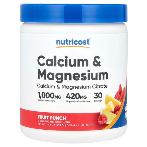 뉴트리코스트 Nutricost, 칼슘 및 마그네슘, 과일 펀치, 303g(10.8oz) 상세 이미지