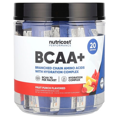뉴트리코스트 Nutricost, 퍼포먼스, BCAA+, 과일 펀치, 20팩, 각 13g(0.5oz) 상세 이미지