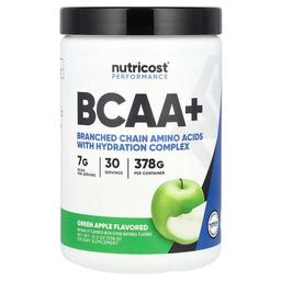 뉴트리코스트 Nutricost, 운동 능력, BCAA+, 그린 애플, 378g(13.5oz)