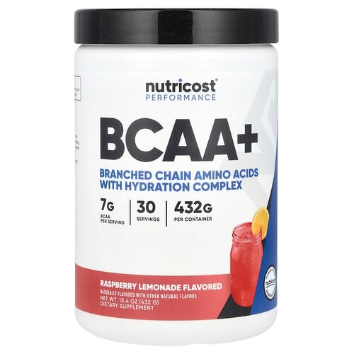 뉴트리코스트 Nutricost, 운동 능력, BCAA+, 라즈베리 레모네이드, 432g(15.4oz) 상세 이미지