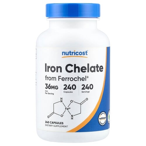 뉴트리코스트 Nutricost, Ferrochel®에서 추출한 철분 킬레이트, 36mg, 캡슐 240정 상세 이미지