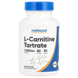 뉴트리코스트 Nutricost, L-카르니틴 타르타르산염, 캡슐 60정(캡슐 1정당 500mg)