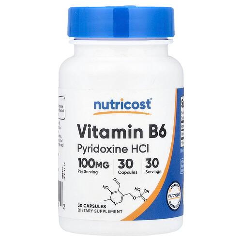 뉴트리코스트 Nutricost, 비타민B6, 100mg, 캡슐 30정 상품 이미지