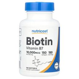뉴트리코스트 Nutricost, 비오틴, 비타민B7, 10,000mcg, 소프트젤 150정