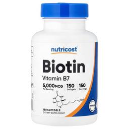 뉴트리코스트 Nutricost, 비오틴, 5,000mcg, 소프트젤 150정